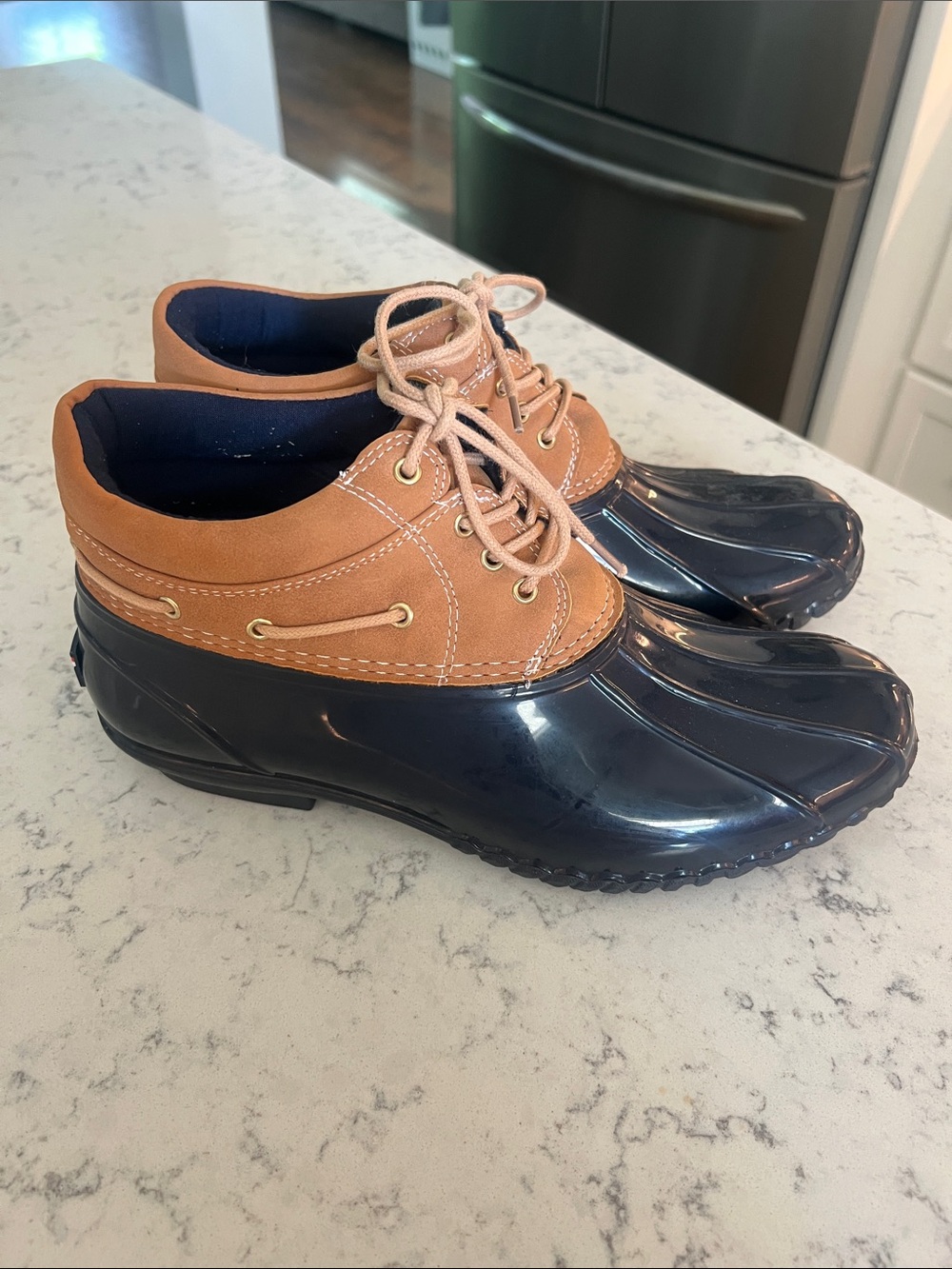 Tommy Hilfiger Navy and Tan Duck Rain Boots